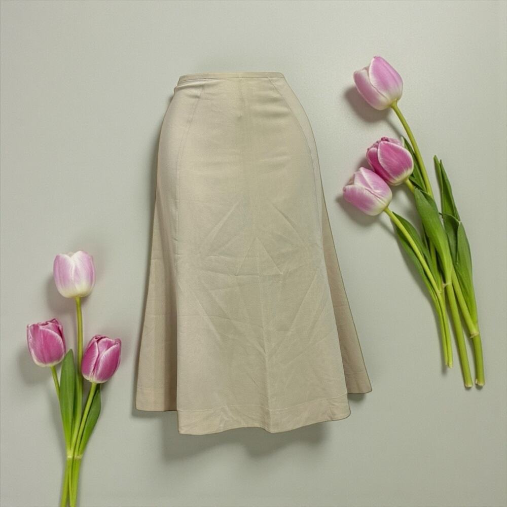 TSE Beige A-Line Silk Midi Skirt Sz 14 Lined Back Zipper Versatile Neutral